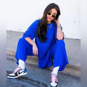 Dressed in LALA Ribbed Playsuit Royal Blue